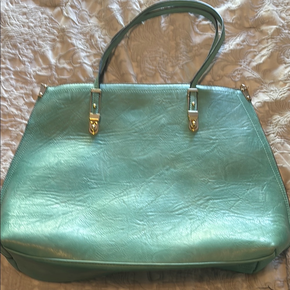 Glamorous Green Tote with Gold-Tone Hardware